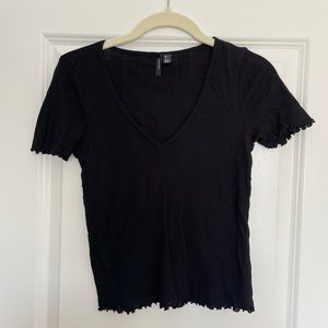 Black v-neck pointelle top